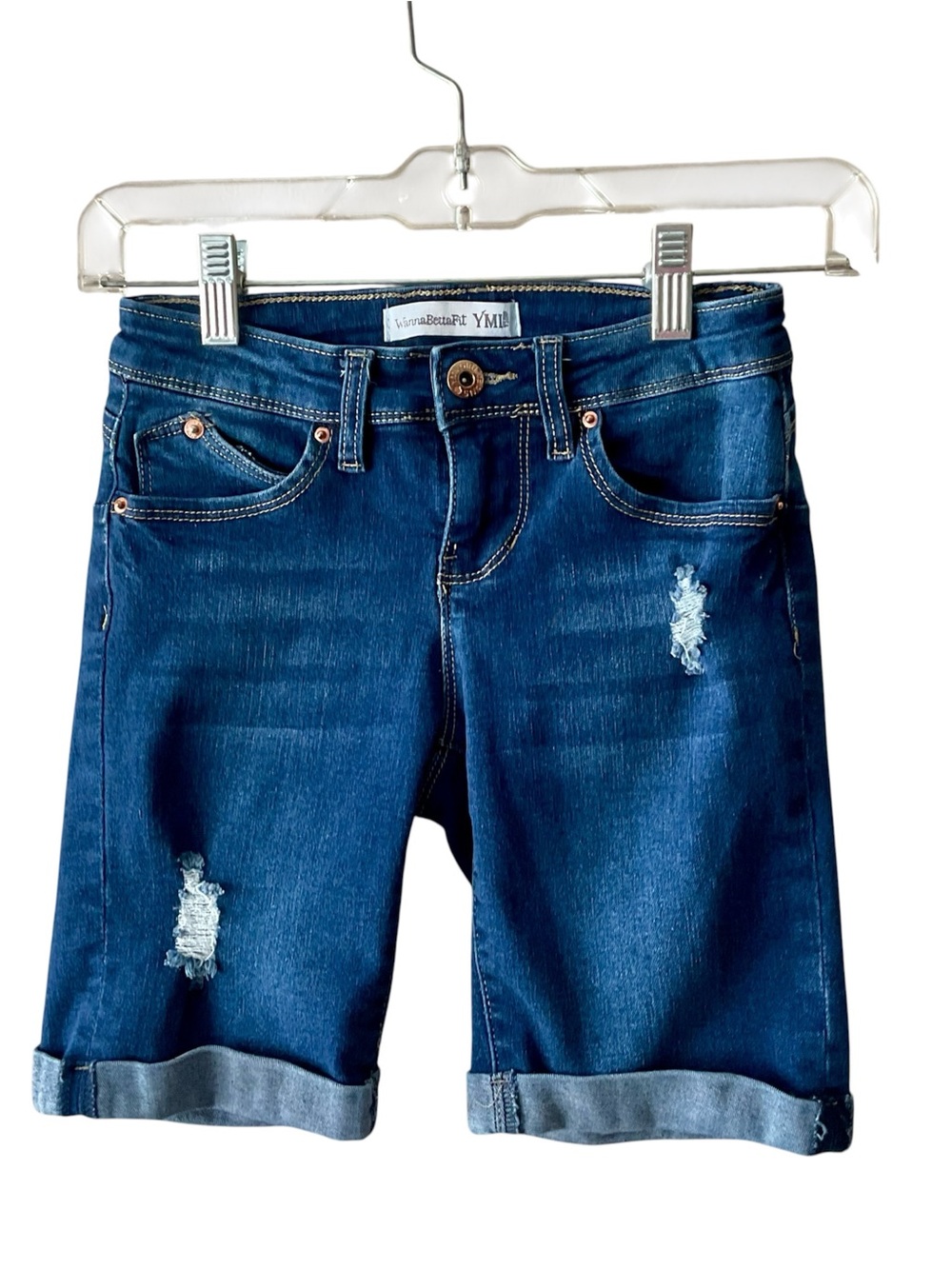 YMI Dark Blue Rolled-Hem Distressed Denim Shorts